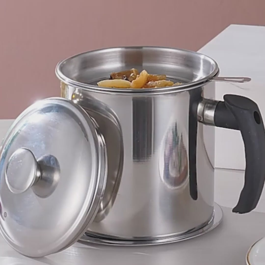 Stainless Steel Oil Pot With Filter & Lid